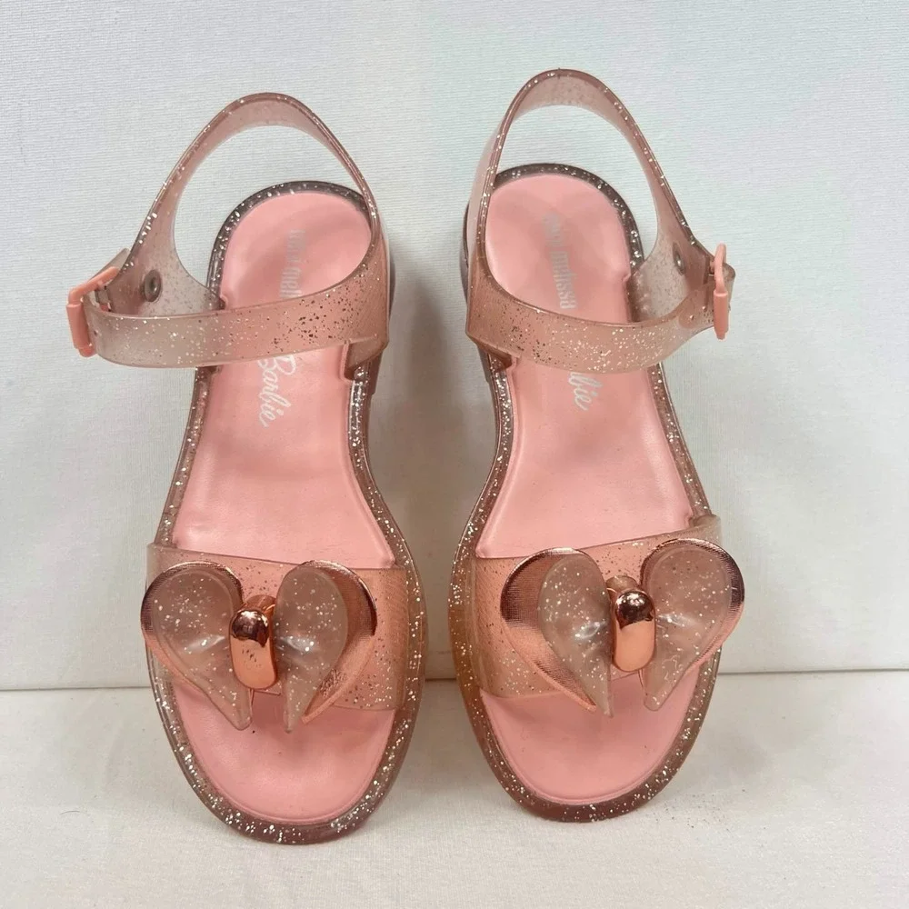 GUC Mini Melissa Barbie Pink Glitter Heart Bow Jelly Sandals Melflex Girls Sz 3